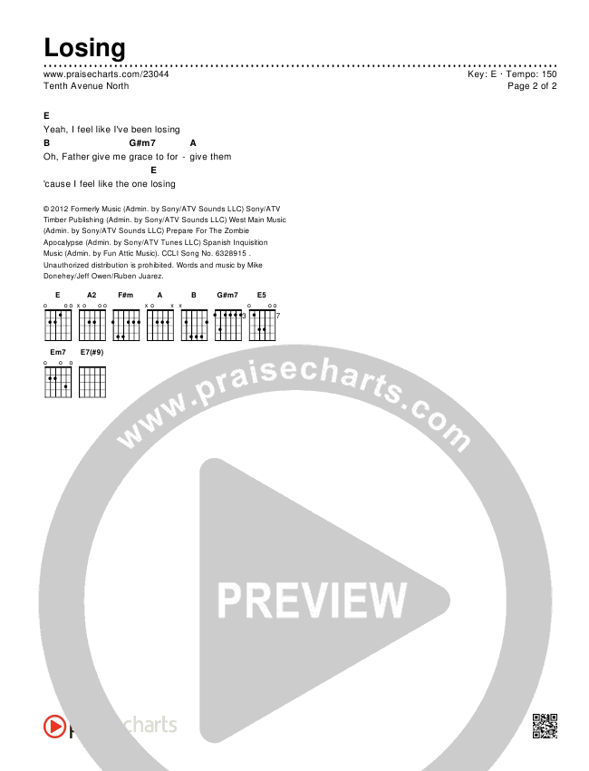 Losing Chords & Lyrics (Tenth Avenue North)