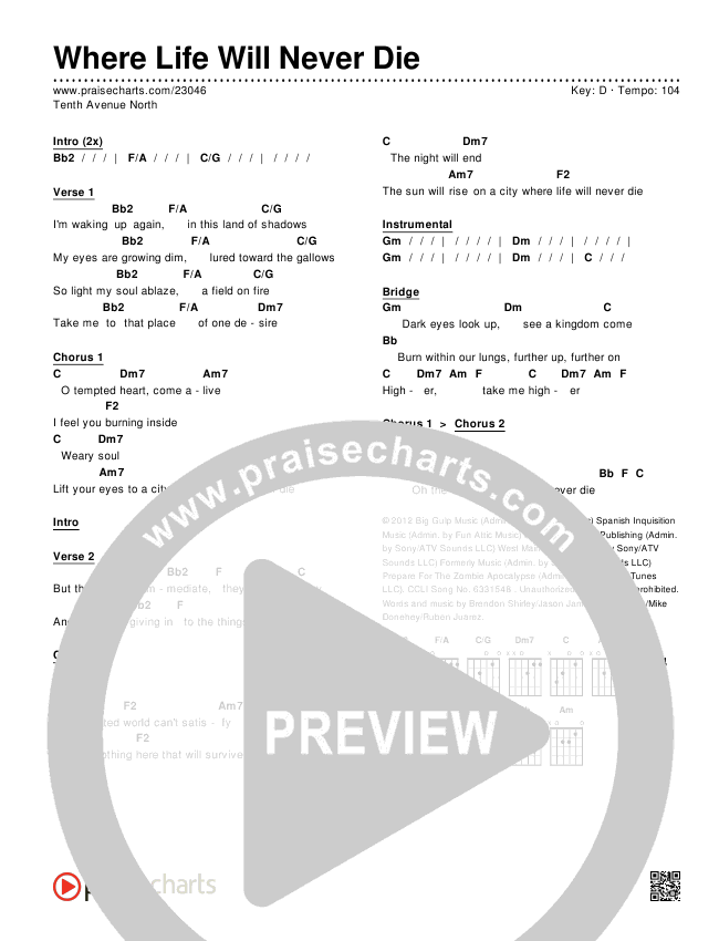 Where Life Will Never Die Chords & Lyrics (Tenth Avenue North)