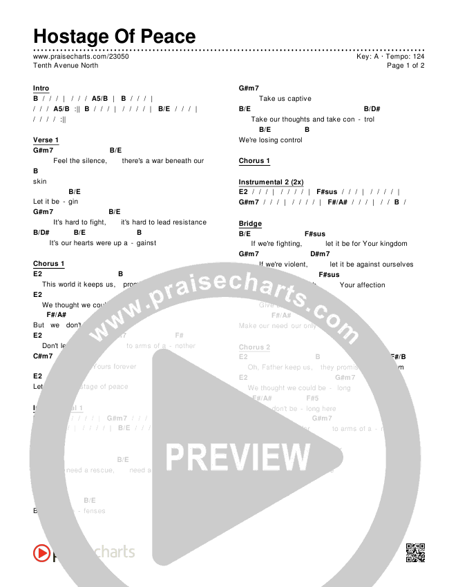 Hostage Of Peace Chords & Lyrics (Tenth Avenue North)