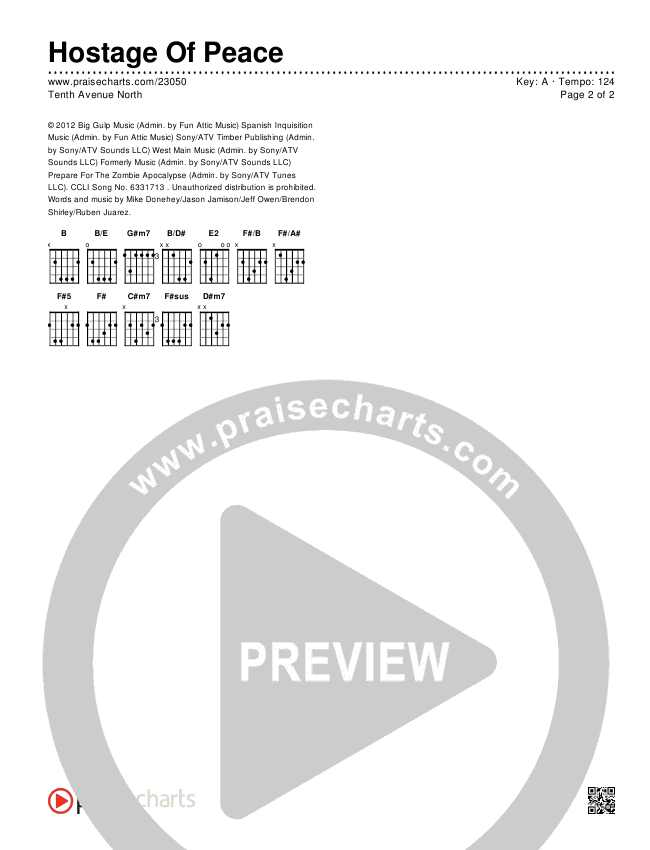 Hostage Of Peace Chords & Lyrics (Tenth Avenue North)