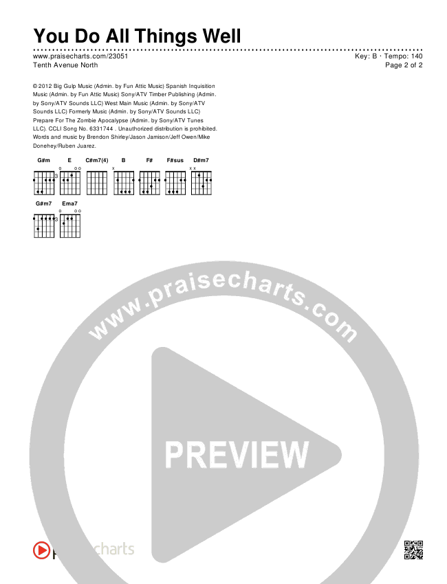 You Do All Things Well Chords & Lyrics (Tenth Avenue North)