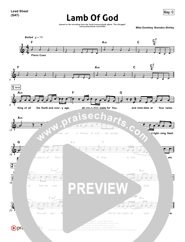 Lamb Of God Sheet Music Pdf Tenth Avenue North Praisecharts