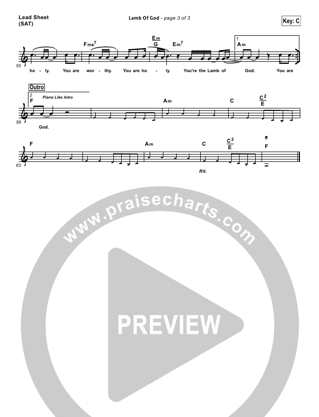 Lamb Of God Sheet Music Pdf Tenth Avenue North Praisecharts