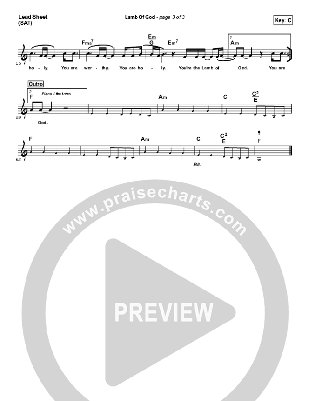 Lamb Of God Lead Sheet (SAT) (Tenth Avenue North)