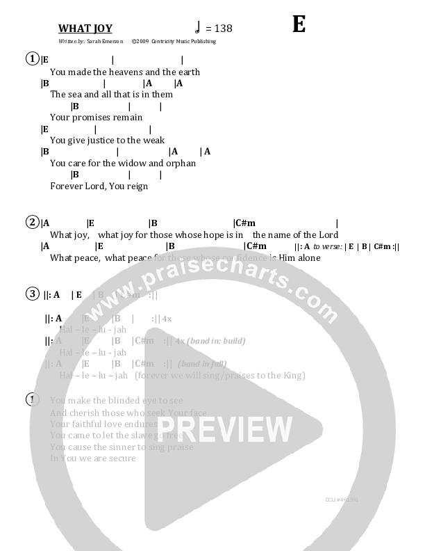 What Joy Chords & Lyrics (Sarah Emerson)