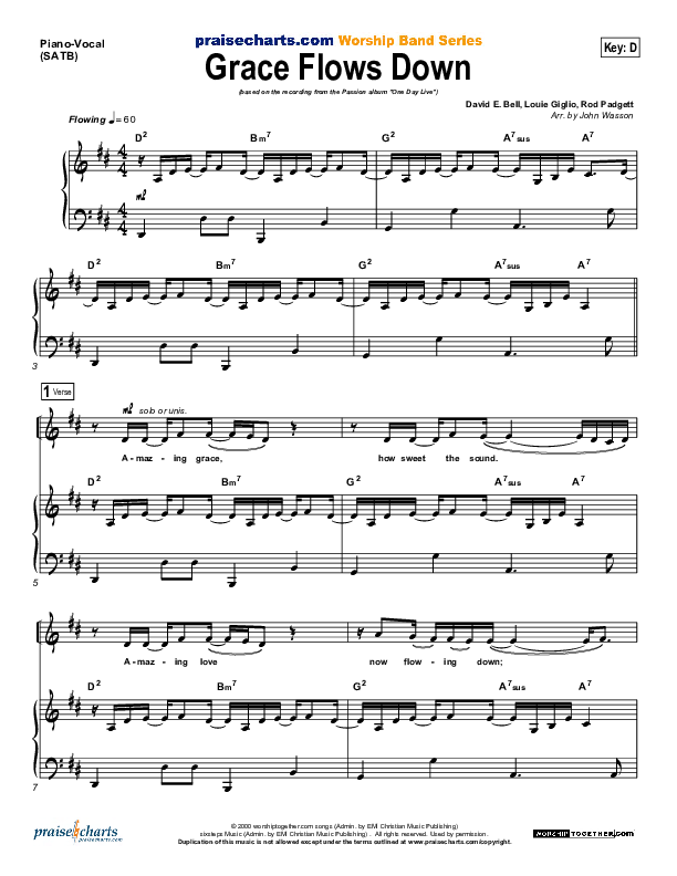 Grace Flows Down Piano/Vocal (SATB) (Christy Nockels / Passion)