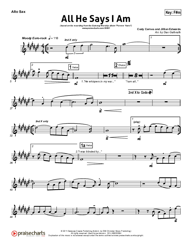 All He Says I Am Alto Sax (Gateway Worship)