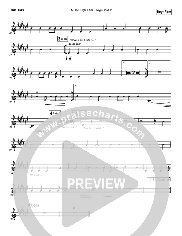 All He Says I Am Bari Sax (Gateway Worship)