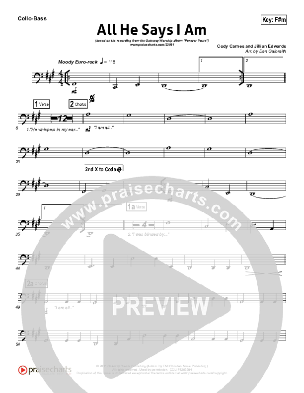 All He Says I Am Cello/Bass (Gateway Worship)