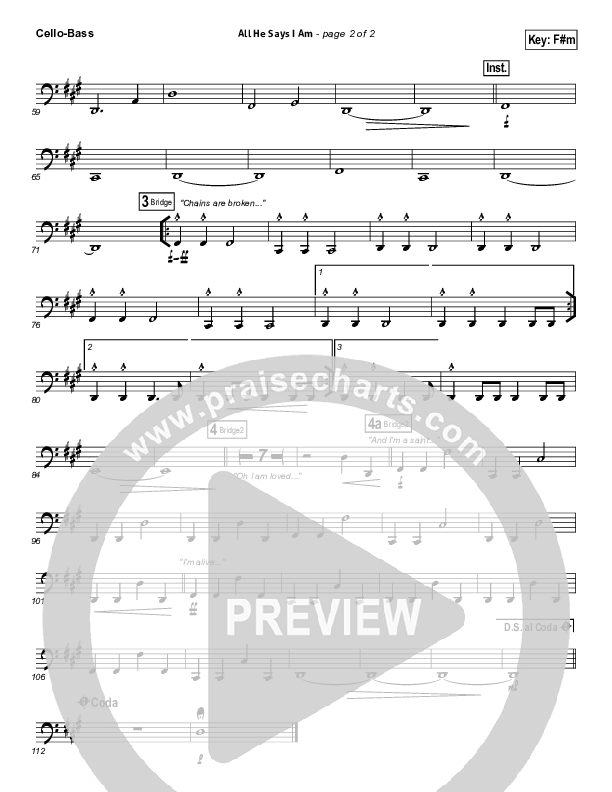 All He Says I Am Cello/Bass (Gateway Worship)