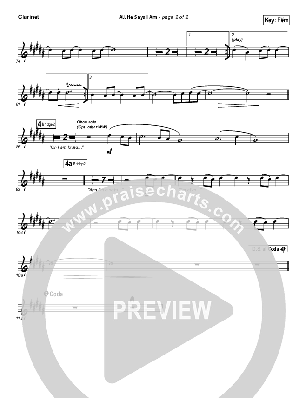 All He Says I Am Clarinet (Gateway Worship)