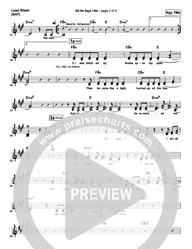 All He Says I Am Lead Sheet (SAT) (Gateway Worship)