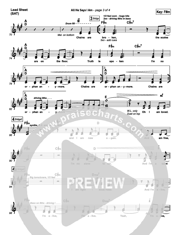 All He Says I Am Lead Sheet (SAT) (Gateway Worship)