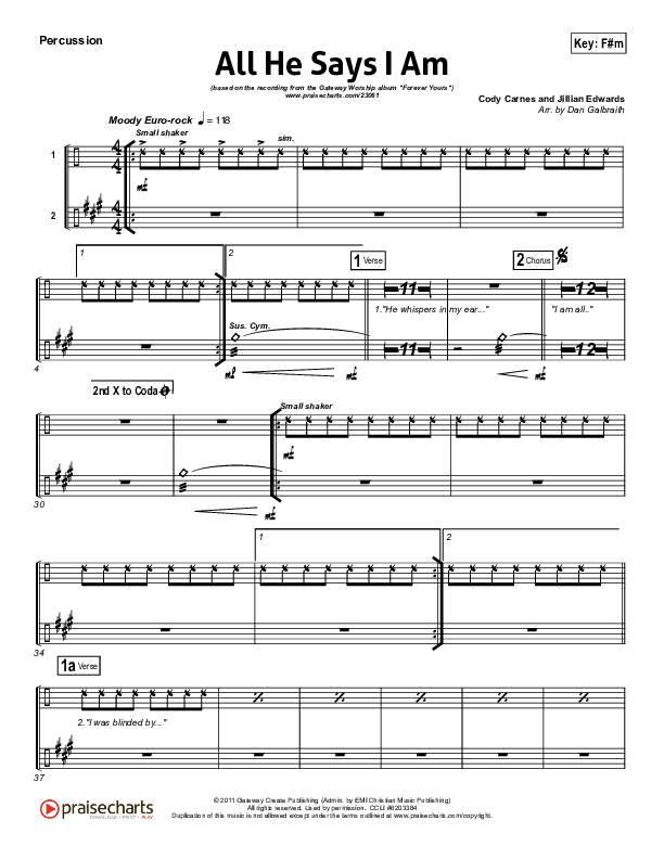 All He Says I Am Percussion (Gateway Worship)