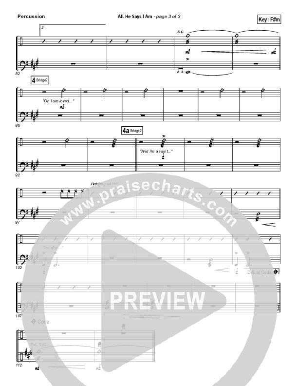 All He Says I Am Percussion (Gateway Worship)