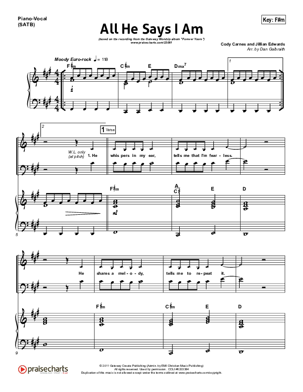 All He Says I Am Piano/Vocal (Gateway Worship)