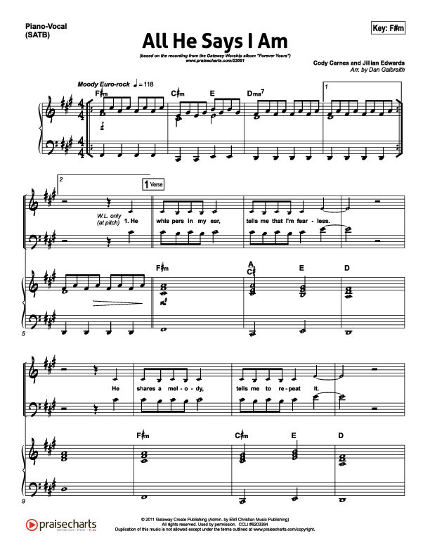 All He Says I Am Piano/Vocal (SATB) (Gateway Worship)