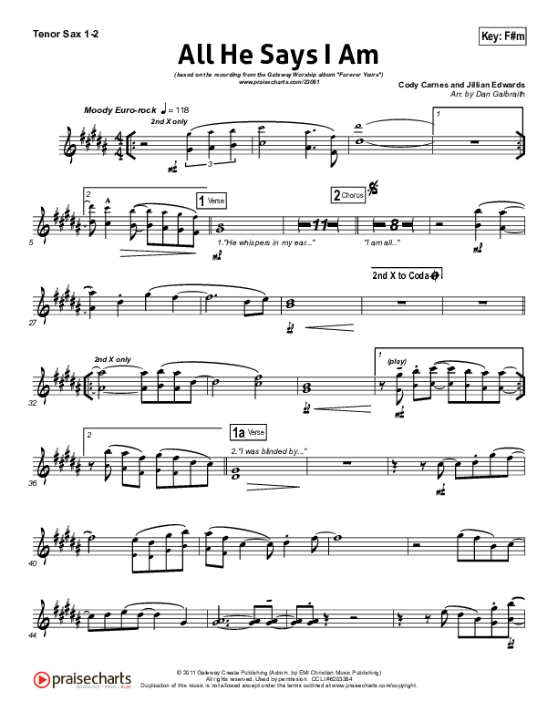 All He Says I Am Tenor Sax 1/2 (Gateway Worship)