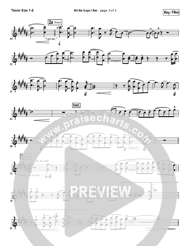 All He Says I Am Tenor Sax 1/2 (Gateway Worship)