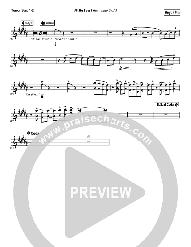 All He Says I Am Tenor Sax 1/2 (Gateway Worship)