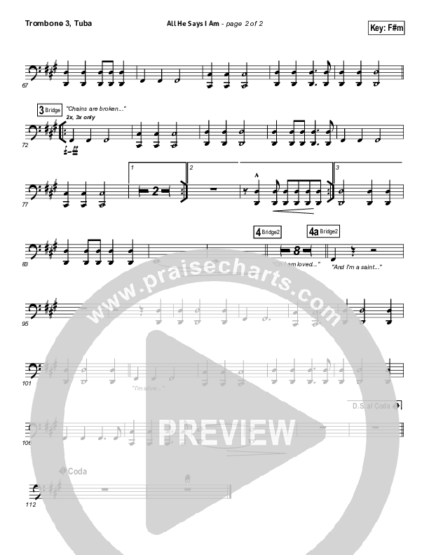 All He Says I Am Trombone 3/Tuba (Gateway Worship)