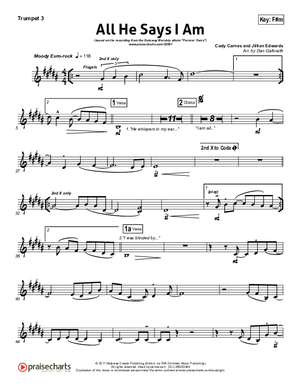 All He Says I Am Trumpet 3 (Gateway Worship)