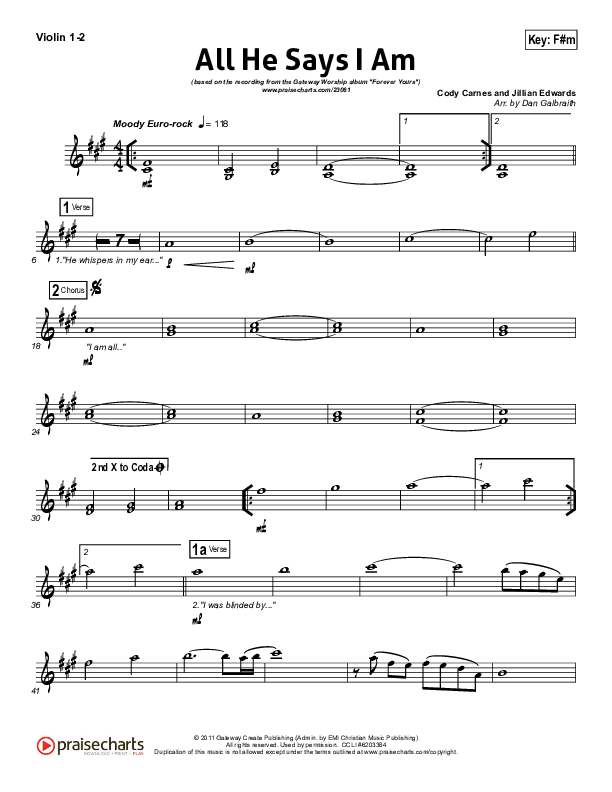 All He Says I Am Violin 1/2 (Gateway Worship)