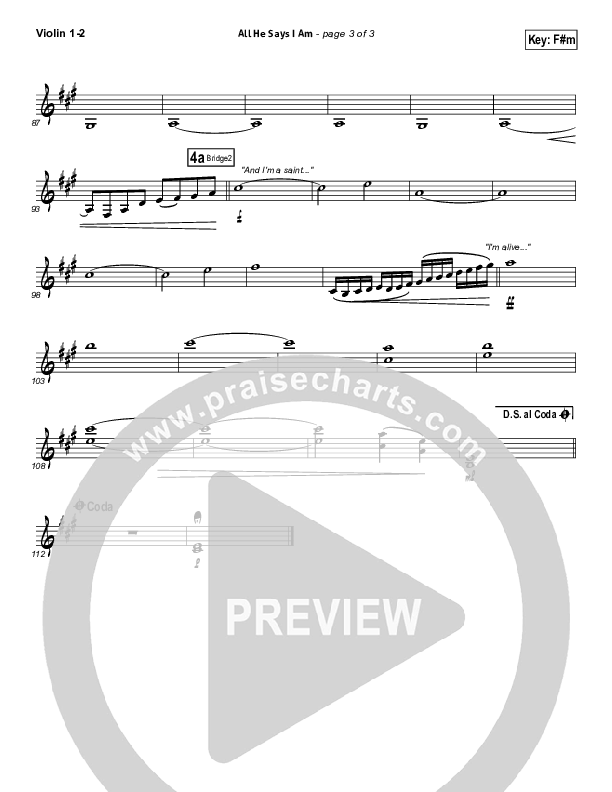 All He Says I Am Violin 1/2 (Gateway Worship)