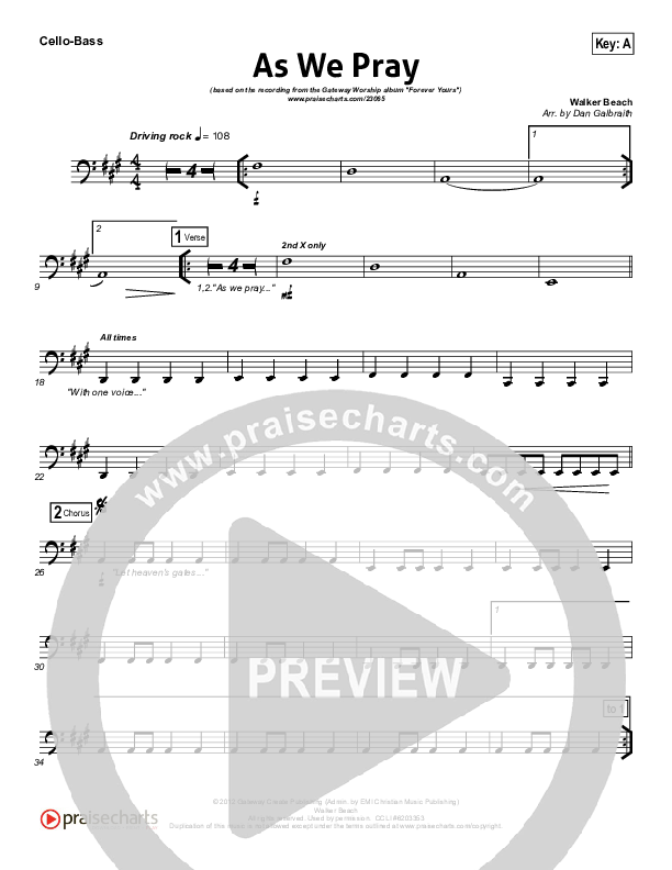 As We Pray Cello/Bass (Gateway Worship)