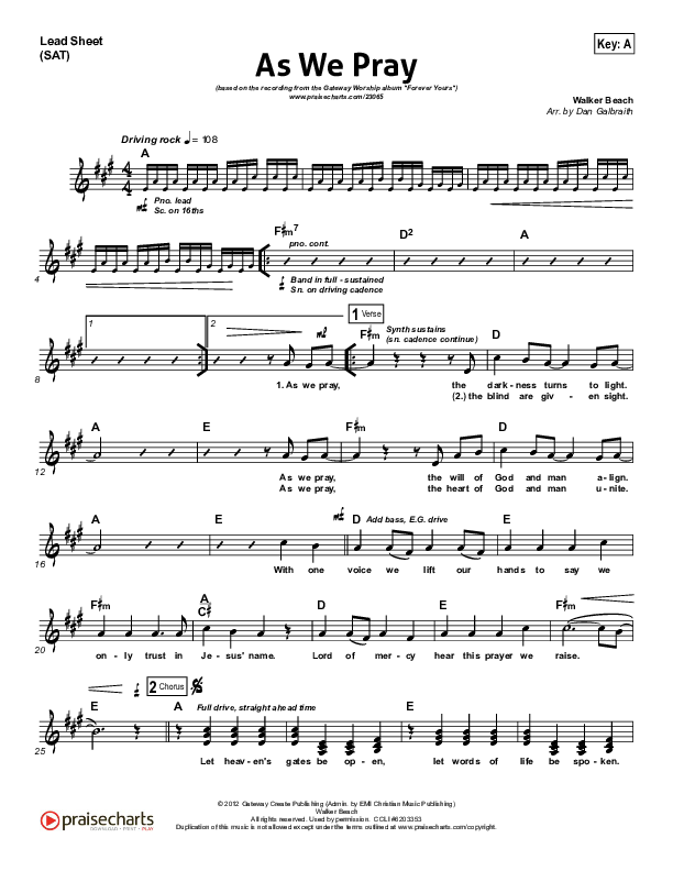 As We Pray Lead Sheet (SAT) (Gateway Worship)