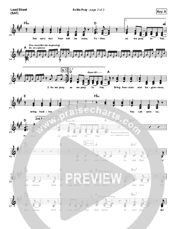 As We Pray Lead Sheet (SAT) (Gateway Worship)