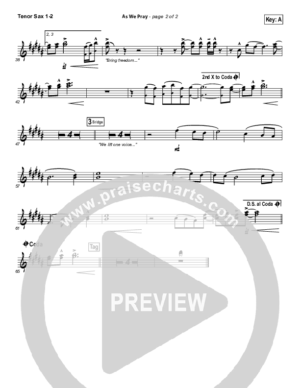 As We Pray Tenor Sax 1/2 (Gateway Worship)