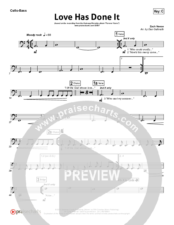 Love Has Done It Cello/Bass (Gateway Worship)