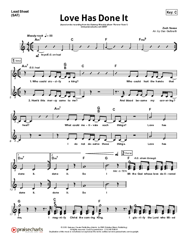 Love Has Done It Lead Sheet (Gateway Worship)