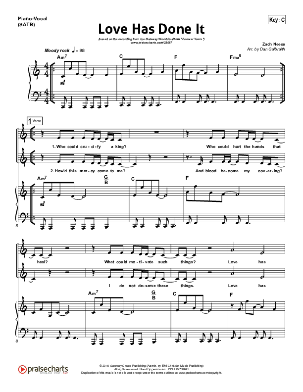 Love Has Done It Piano/Vocal (Gateway Worship)