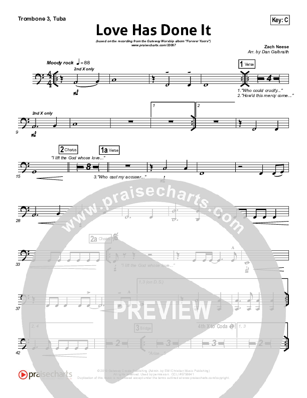 Love Has Done It Trombone 3/Tuba (Gateway Worship)