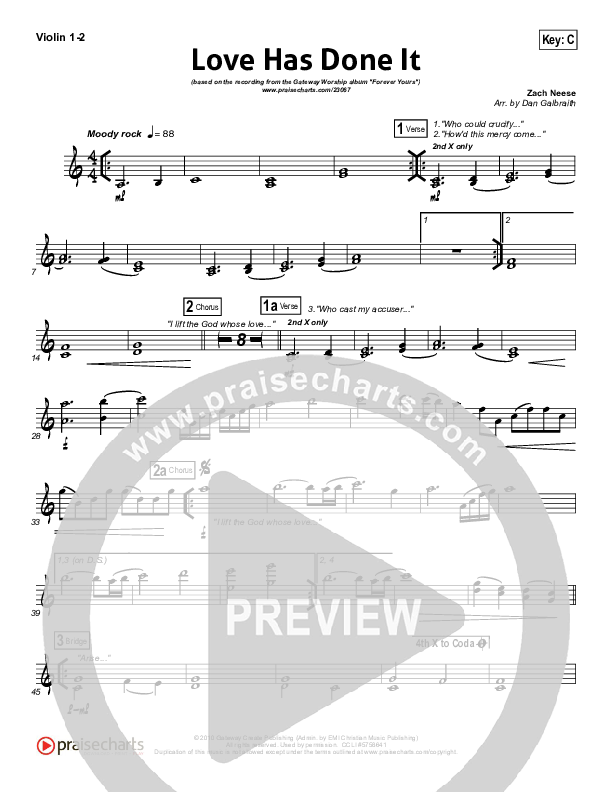 Love Has Done It Violin 1/2 (Gateway Worship)