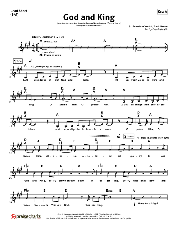 God And King Lead Sheet (SAT) (Gateway Worship)