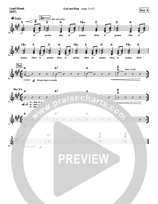 God And King Lead Sheet (SAT) (Gateway Worship)