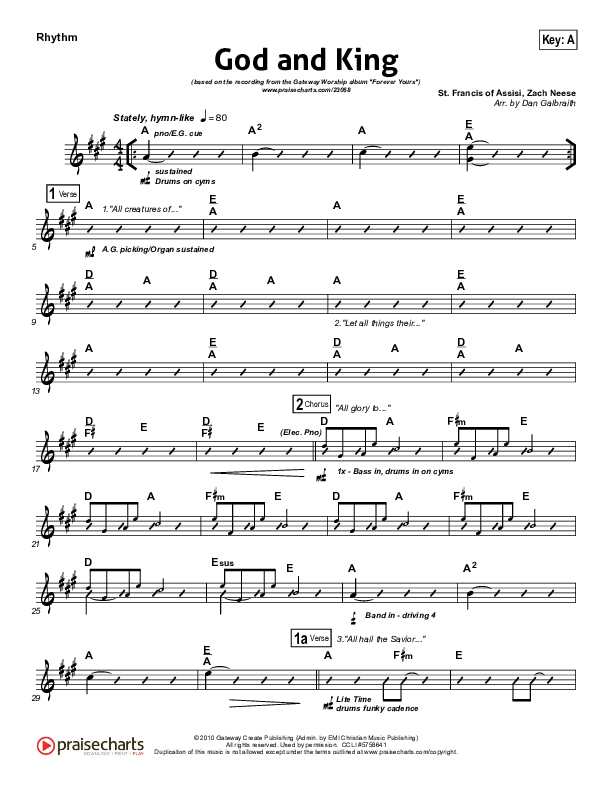 God And King Rhythm Chart (Gateway Worship)