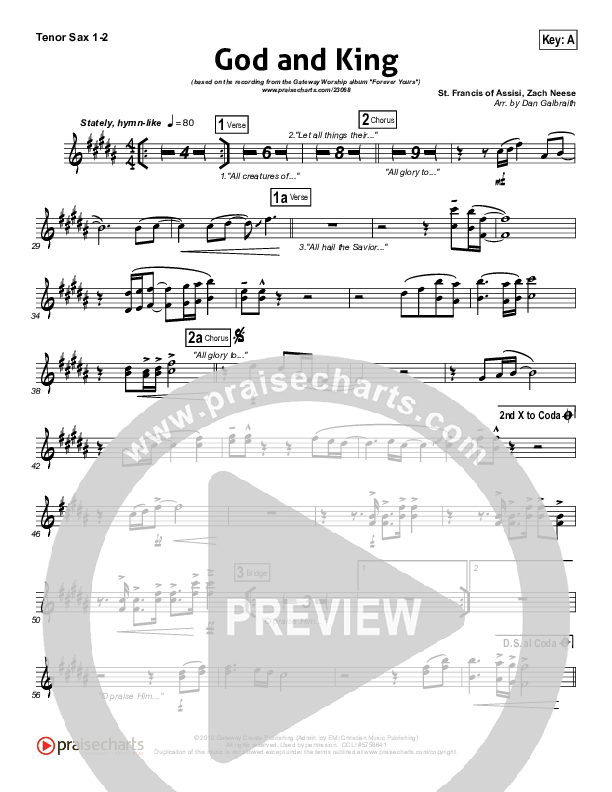 God And King Tenor Sax 1/2 (Gateway Worship)