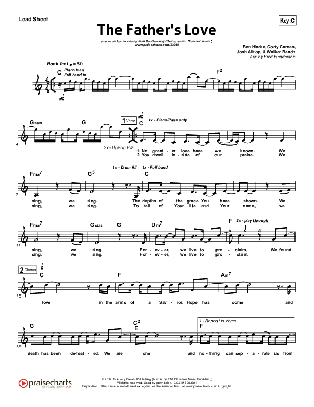 The Father's Love Lead Sheet (Gateway Worship)