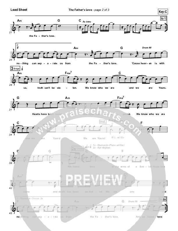 The Father's Love Lead Sheet (Gateway Worship)