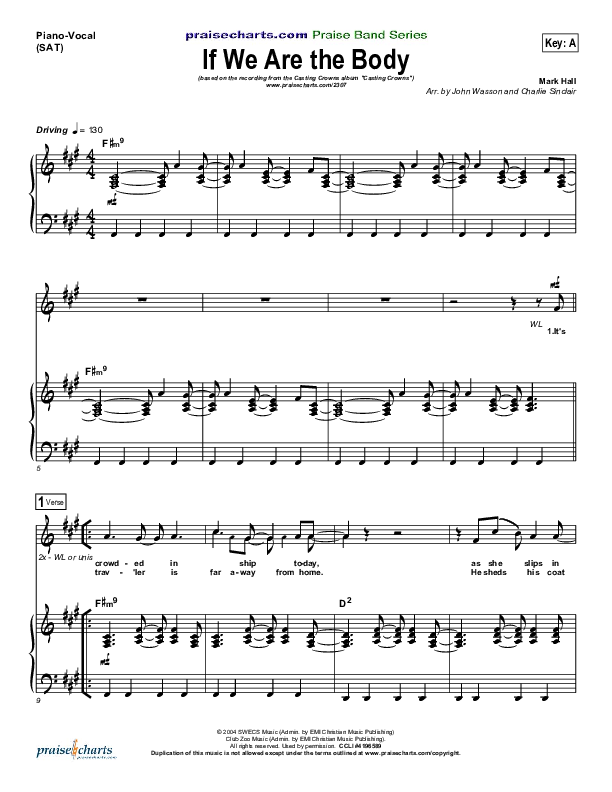 If We Are The Body Piano/Vocal (Casting Crowns)