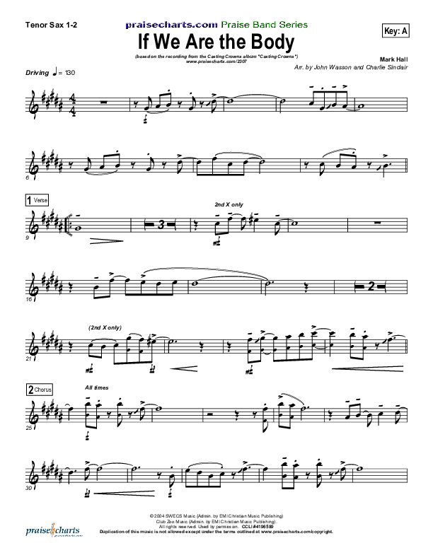 If We Are The Body Tenor Sax 1/2 (Casting Crowns)