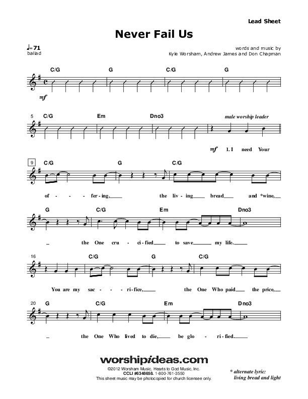 Never Fail Us Lead Sheet (Don Chapman)