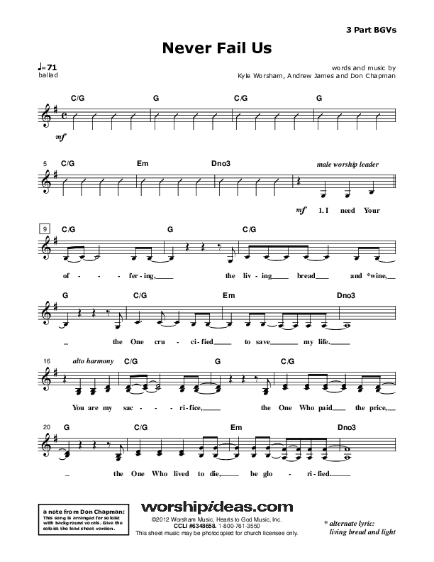 Never Fail Us Lead Sheet (SAT) (Don Chapman)