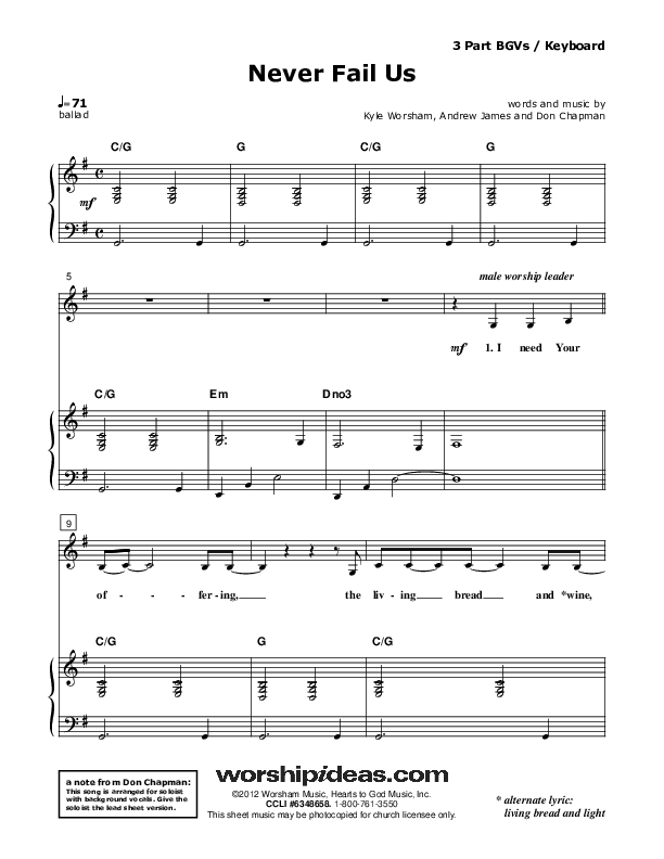 Never Fail Us Piano/Vocal (SAT) (Don Chapman)