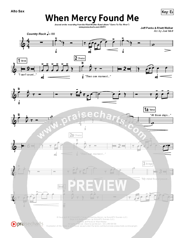 When Mercy Found Me Alto Sax (Rhett Walker Band)