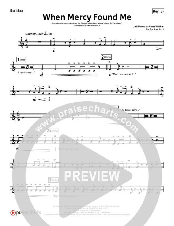 When Mercy Found Me Bari Sax (Rhett Walker Band)